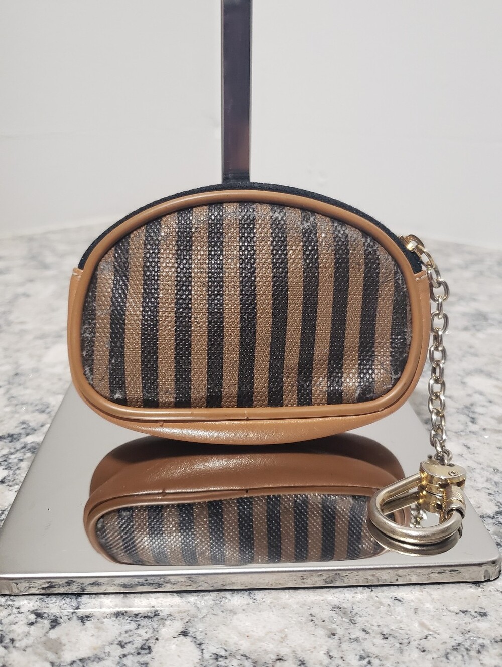 Fendi Vintage Pequin Pattern Oval Coin Pouch Keychain - Picture 9 of 9